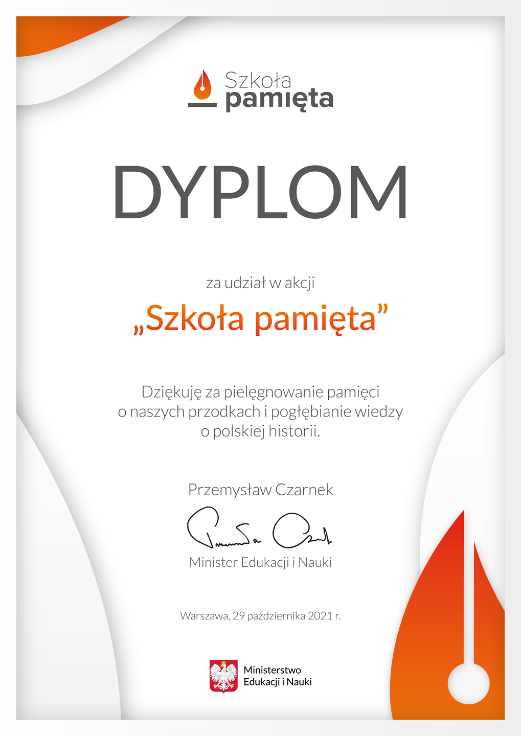 dyplom akcji szkoła pamięta