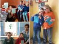 7. Uczniowie z różnych klas pozuja do zdjęcia z odrysowanymi dłońmi 