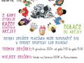 plakat z napisem bezpłatna zbiórka elektrośmieci, dzieci stoją w kole, w środku sterta elektrośmieci