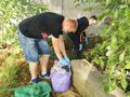 uczniowie zbierają śmieci w otoczeniu szkoły 