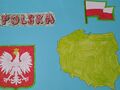 1.praca plastyczna napis Polska flaga Polski godło Polski i kontury naszej Ojczyzny