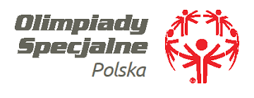 Logo z napisem Olimpiady Specjalne Polska przedstawia sylwetki ludzi trzymających się za ręce w kole